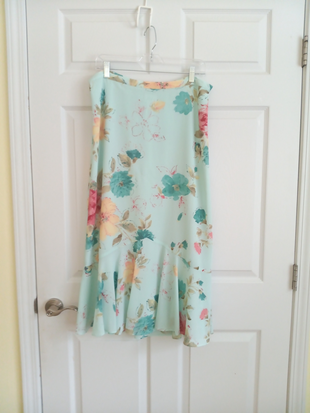 Vintage Emma James Floral Midi Skirt Seafoam Green Ruffle Hem Size 14